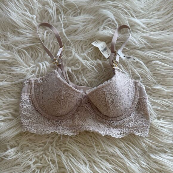 Aerie Real Power Paisley Lace Strappy Balconette Bra Soft Satin Size 32B - Picture 4 of 11